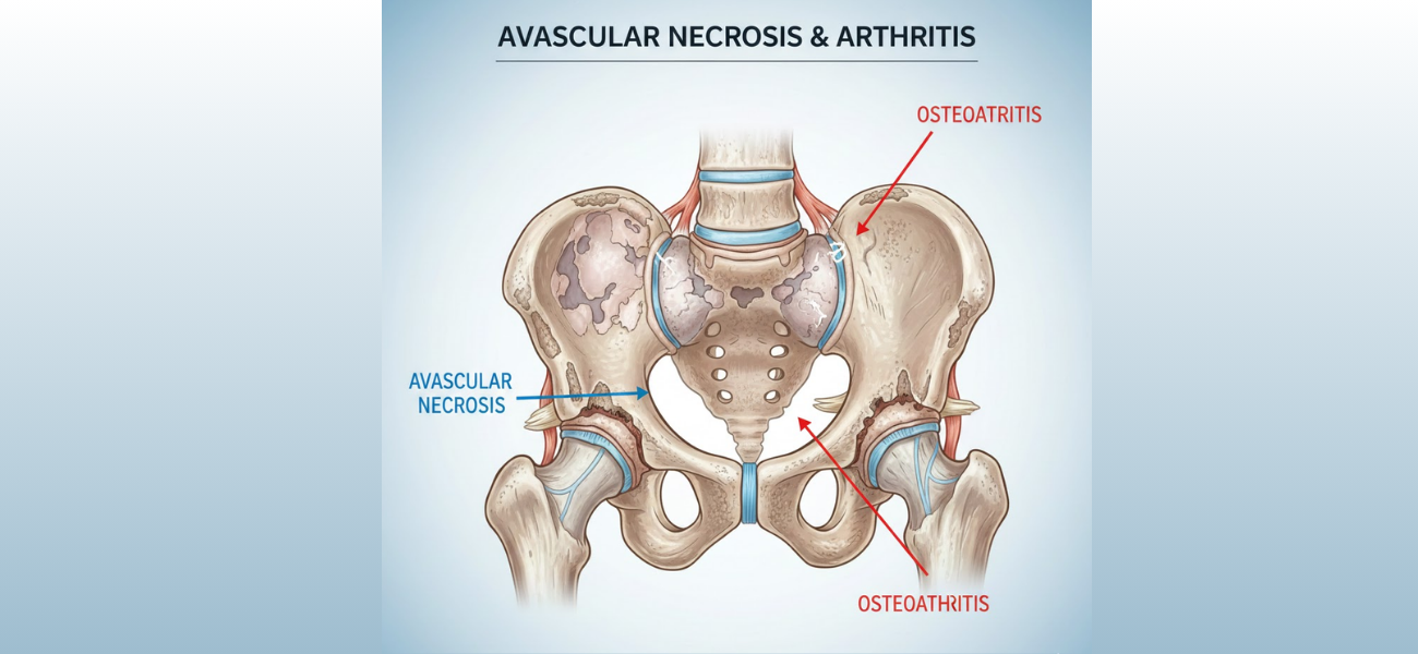 Avascular necrosis and arthritis causing hip and knee joint pain